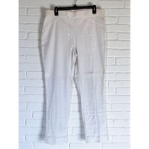 Anne Klein Women's Sz 14 White Plaid Grid Stretchy Flat Front Straight Leg Pants